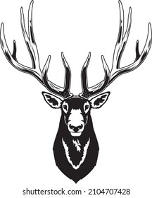 a black and white vector illustration of a bull elk.