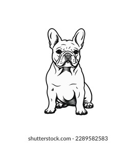 Black and white vector illustration of bulldog puppy isolated on white background