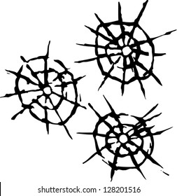 Black and white vector illustration of bullet holes