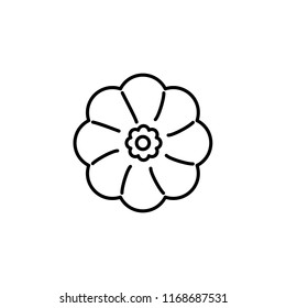 Black & white vector illustration of bush pumpkin vegetable. Line icon of fresh organic round patisson veggie. Vegan & vegetarian food. Health eating ingredient. Isolated object on white background. 