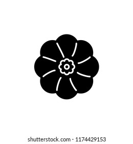 Black & white vector illustration of bush pumpkin vegetable. Flat icon of fresh organic round patisson veggie. Vegan & vegetarian food. Health eating ingredient. Isolated object on white background. 