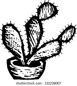 Black and white vector illustration of a cactus