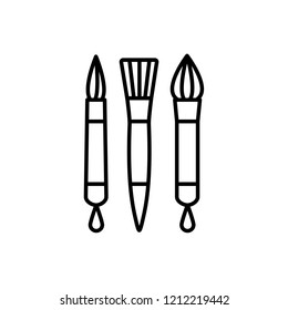 Black & white vector illustration of calligraphy brushes. Line icon of tools for handwriting & lettering. Stationary supplies for drawing decorative vintage letters. Isolated on white background