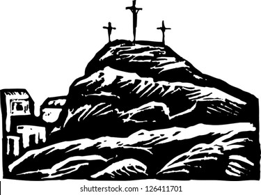 Black and white vector illustration of Calvary