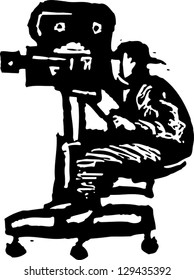 Black and white vector illustration of a cameraman