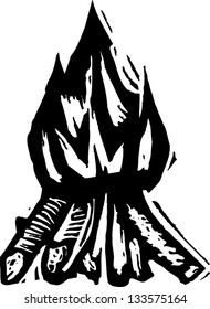 Black and white vector illustration of a campfire