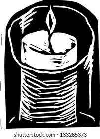 Black and white vector illustration of a candle
