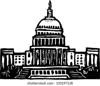 Black and white vector illustration of Capitol building