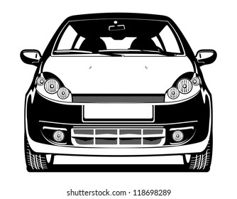 black and white Vector  illustration of car. front view.