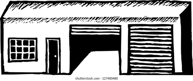 Black and white vector illustration of a car service
