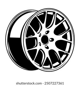 black and white vector illustration of car wheel rims