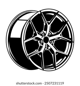 black and white vector illustration of car wheel rims