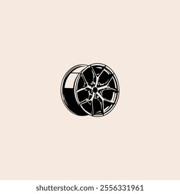 black and white vector illustration of car wheel rims flat vector design.