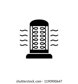 Black & white vector illustration of carbon heater. Flat icon of modern infrared heater. Heating equipment for home & office. Isolated object on white background