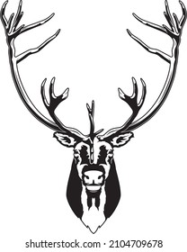 A Black And White Vector Illustration Of A Caribou Head