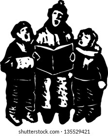 Black and white vector illustration of Carolers