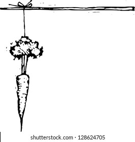 Black and white vector illustration of a carrot