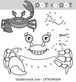  Black and white vector illustration of Cartoon the crab. Numbers game. Educational game for children.
