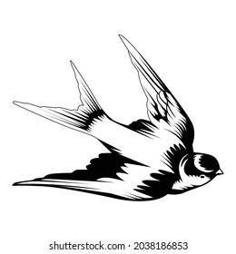 Black and white vector illustration of cartoon swallows, eps10