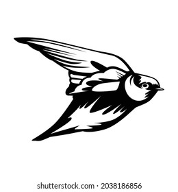 Black and white vector illustration of cartoon swallows, eps10