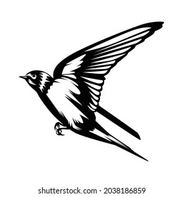 Black and white vector illustration of cartoon swallows, eps10