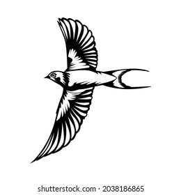 Black and white vector illustration of cartoon swallows, eps10