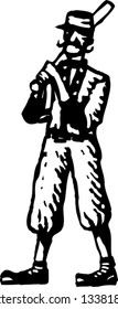 Black and white vector illustration of Casey at the bat