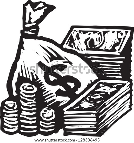 Black and white vector illustration of cash money
