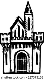 Black and white vector illustration of a castle