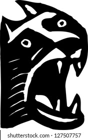 Black and white vector illustration of a cat meowing or yowling