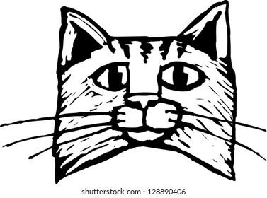 Black and white vector illustration of a cat