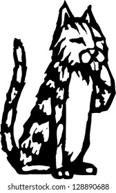 Black and white vector illustration of a cat