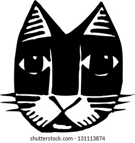 Black and white vector illustration of a cat