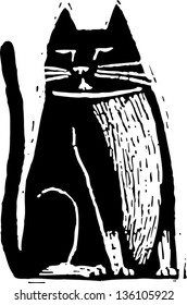 Black and white vector illustration of a cat