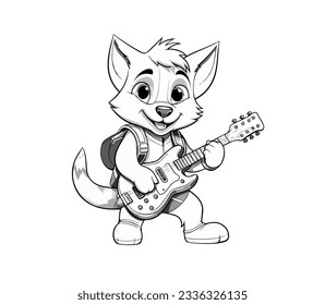 	
Black and white vector illustration of a cat playing a guitar	
