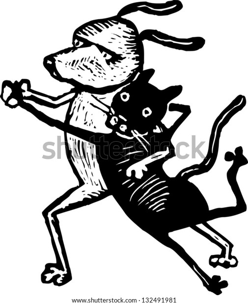 白黒の猫と犬の踊りのベクターイラスト のベクター画像素材 ロイヤリティフリー