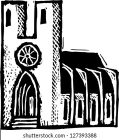 Black and white vector illustration of a Catholic cathedral