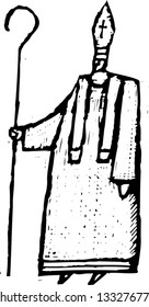 Black And White Vector Illustration Of A Catholic Pope