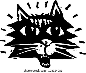 Black and white vector illustration of a cat's head