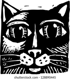 Black and white vector illustration of a cat's head