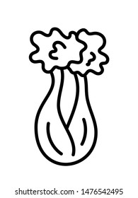 Black & white vector illustration of celery stalks with leaves. Line icon of fresh organic celery sticks. Vegan & vegetarian food. Isolated object