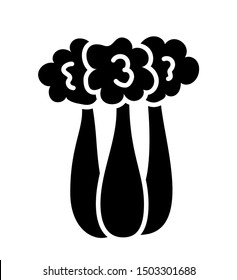 Black & white vector illustration of celery stalks with leaves. Flat icon of fresh organic celery sticks. Vegan & vegetarian food. Isolated object