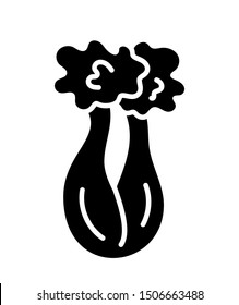 Black & white vector illustration of celery stalks with leaves. Flat icon of fresh organic celery sticks. Vegan & vegetarian food. Isolated object