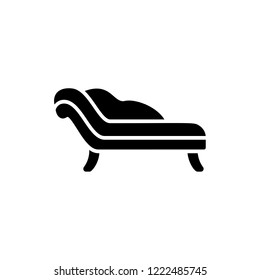 Black & white vector illustration of chaise lounge sofa. Flat icon of settee. Modern home & office furniture. Isolated object on white background