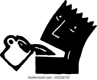 Black and white vector illustration of a character drinking coffee