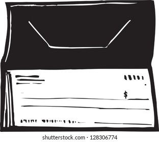 Black and white vector illustration of checkbook