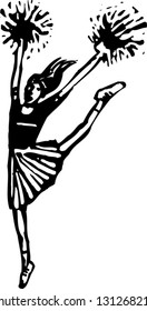 Black and white vector illustration of a cheerleader