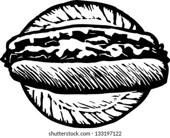 Black and white vector illustration of cheese steak sandwich