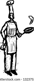 Black and white vector illustration of a chef
