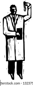 Black and white vector illustration of a chemist